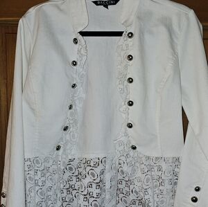Baccini White Lace-Front Denim Jacket